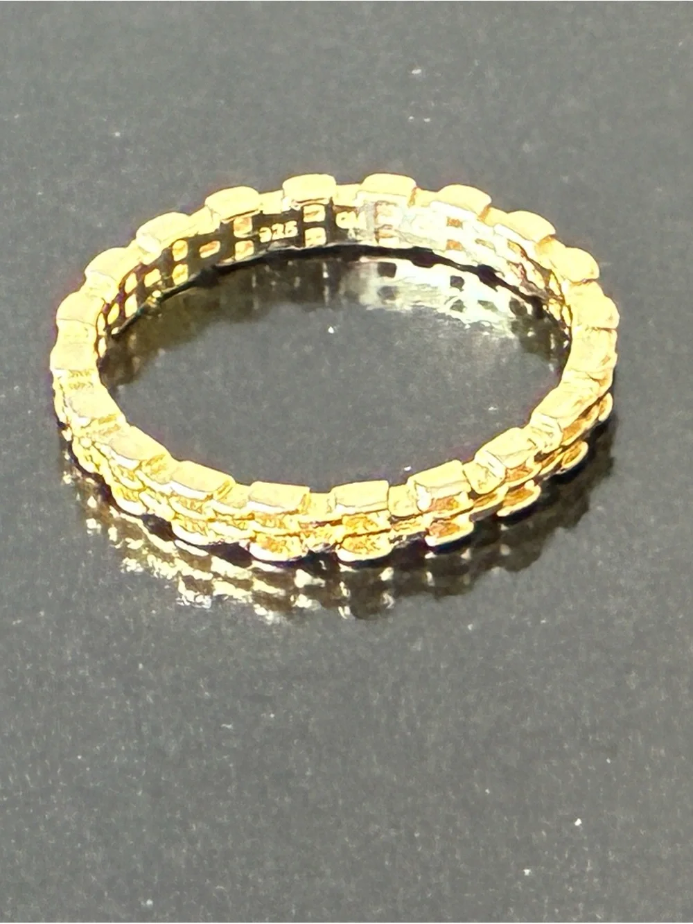 Sterling Silver 925 Gold Textured Link Band Ring Sz 8